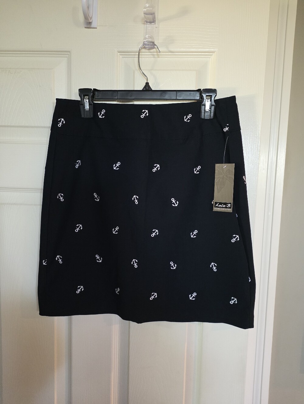Lulu-B Navy Pull On Stretch Mini Skirt with White Anchor Print 8